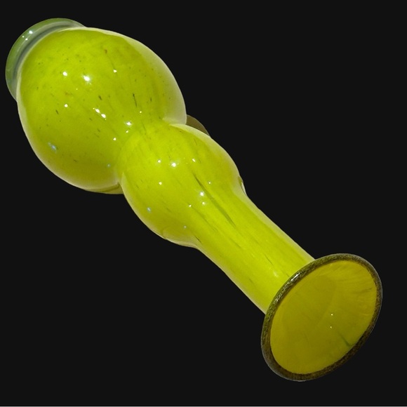 Mid Century Hand Blown Lemon Yellow Double Gourd Vase 12” Tall - Picture 3 of 11